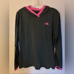 The North Face Charcoal and Pink Hoodie Sweatshirt (Lightweight).